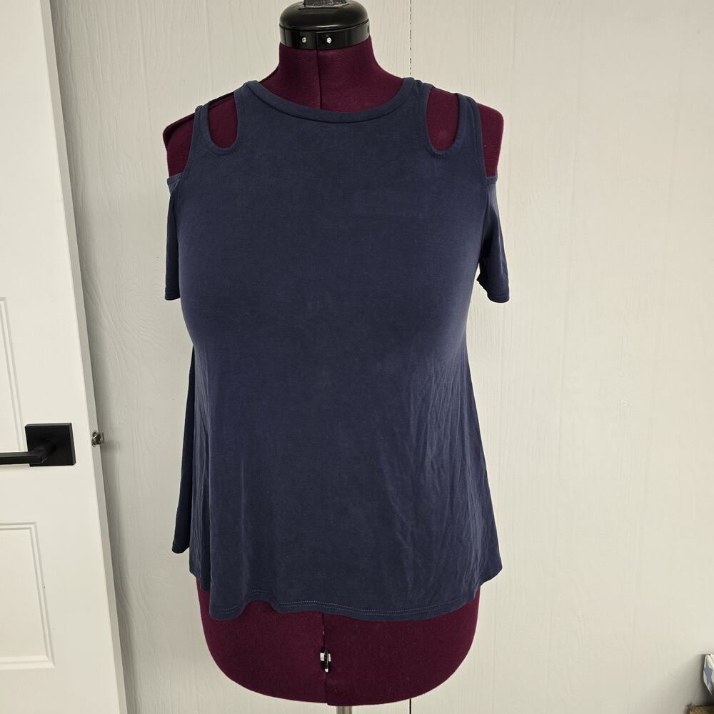 Women's Alya Navy Blue Cold Shoulder Top Tee | Size Small